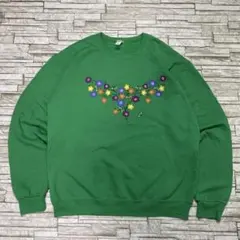 ジャージーズ スウェット グリーン フラワー イラストアート USA古着