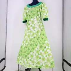 美品 日本製 フラダンス衣装】グリーン Paondor ワンピース ドレス 緑