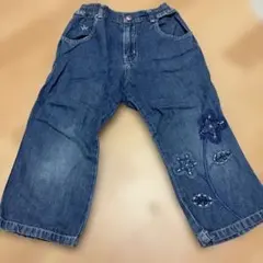 花刺繍デニムハーフパンツ