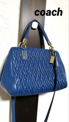 COACH 2WAY ショルダーバッグ ブルー レザー ギャザー ゴールド金具