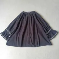 サマンサモスモス 刺繍入り ボリュームスリーブ ブラウス コットン ブラック F