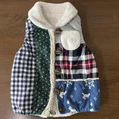 マルチカラーパッチワーク　リバーシブル　フリースベスト　80cm