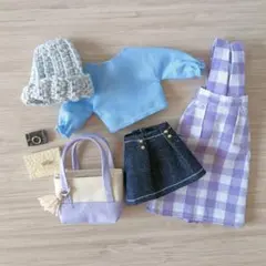 22センチドール服＊紫チェックスカートのコーデ