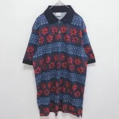 ユナイテッドカラーズオブベネトン|花柄ボーダー ポロシャツ【L】イタリア製 綿のサムネイル