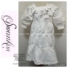 スワンキス　 swankiss リボン　エンボス　ワンピース　ホワイト　半袖