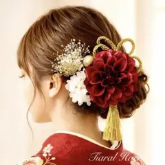 髪飾り 成人式 赤 ダークレッド振袖 水引 大輪赤ダリア 写真映え