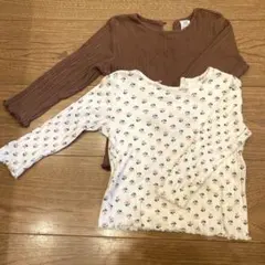 H&M ベビー長袖リブTシャツ2枚セット（ブラウン・花柄）85cm
