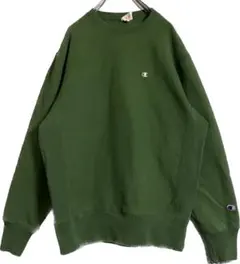 古着チャンピオン スウェット 刺繍ロゴ リバースウィーブ オリーブグリーン XL