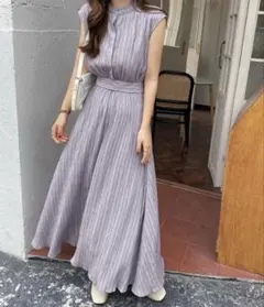 フレンチスリーブバックリボンマキシ丈ワッシャーワンピース