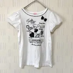 【美品】メゾピアノ半袖Tシャツ140サイズ 白 リボン 刺繍 レース ストーンのサムネイル
