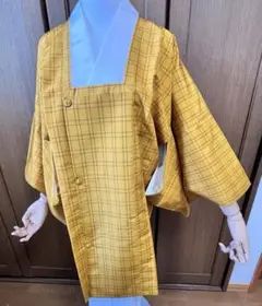 レトロモダン✨イエロー格子柄 道行コート 美品