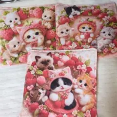 ガーゼハンカチ3枚セットパネル猫ハンドメイド - メルカリ