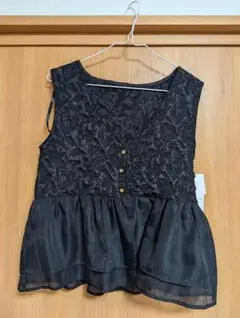 しまむら　花柄ジャガードペプラムベスト　ジレ　М　黒 Radarista