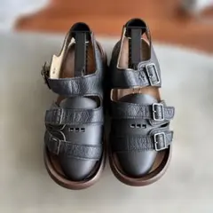 ブラックレザー風ストラップサンダル23.5~24