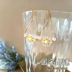 [241]ゴールドパーツの雪の結晶ハンギングピアス◯イヤリング変更可