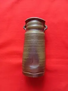 備前焼　陶器製花瓶 持ち手付き ブラウン