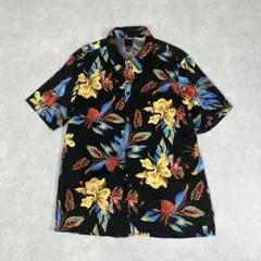 【M】 H&M アロハシャツ 総柄 花柄 オープンカラー ブラック リゾートのサムネイル
