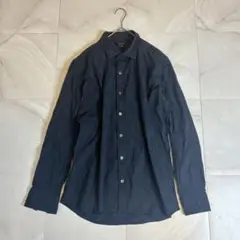ジョセフオム 50 XL 高級シャドーチェック長袖シャツ ネイビー 織柄のサムネイル
