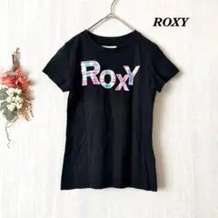 ROXY ロキシー Tシャツ 半袖 ロゴ チェック柄 コットン ブラック (S)