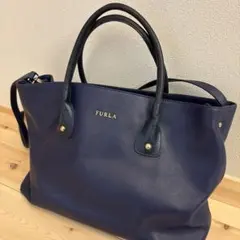 フルラ トートバッグ ショルダーバッグ ネイビー　レザー ハンドバッグ