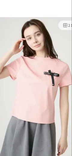 CELFORD 半袖 Tシャツ ピンク　ロゴ刺繍リボン付きカットソーのサムネイル