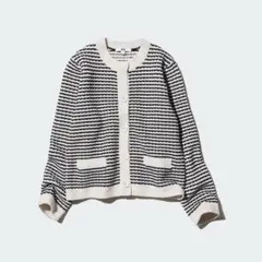 【美品】UNIQLO ユニクロ ニットショートジャケット ストライプ Mサイズ