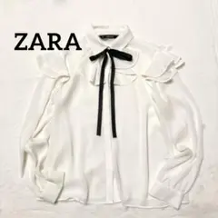 ZARA BASIC フリルブラウス リボン付き ホワイト M