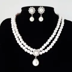 パール 2連 ネックレス ピアス/イヤリングセット 上品 フォーマル 結婚式