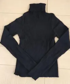 リブ編みタートルネックセーター ブラックLサイズ