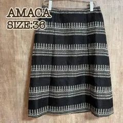 AMACA アマカ 台形スカート 黒×ホワイトボーダー 36のサムネイル