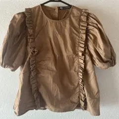 ZARA ブラウン フリル付きシャツ XS