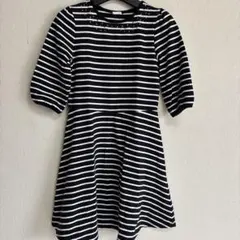 七分袖 ボーダーワンピース ビジュー付き 150
