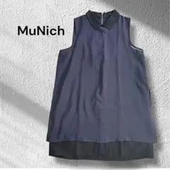 MuNich◆ワンピース　ノースリーブ　チュニック　黒×紺　【少し訳あり】