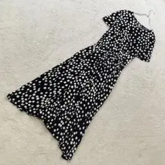 ウィローリッジ【F】黒系 ドット 半袖ロングワンピース フレア ストレッチ 春夏