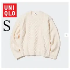 ユニクロ　ケーブルクルーネックセーター（長袖）　ニット　オフホワイト　S 白