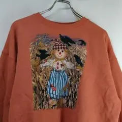 アメリカ古着ヘインズスウェットプリントロゴビックシルエットオレンジ