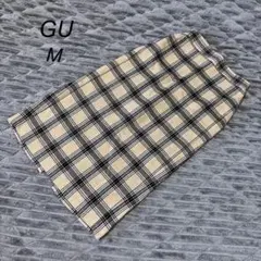 【ジーユー】チェックナロースカート(M)ベージュ タイト フェミニン 上品 薄手のサムネイル