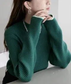 DISCOAT モチモチリブパイピングハイネック　グリーン