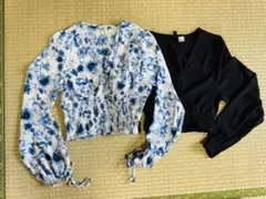 花柄・黒Vネックブラウス長袖 H&M 2点セット