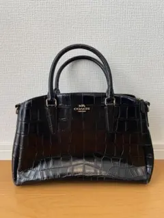 COACH ブラック 2WAYハンドバッグ ショルダーバッグ クロコ型押し
