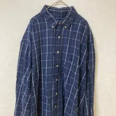 Eddie Bauer ネイビー チェック柄 長袖シャツ メンズ XL コットン