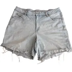 デニム ショートパンツ カットオフ ダメージ ビッグサイズ 18W 水色 綿