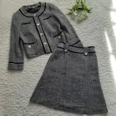 ニューヨーカー スカートスーツ　ノーカラー　ツイード　パープル　9　M 入卒式