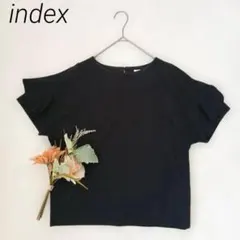 インデックス　半袖ブラウス　カットソー フリル袖 黒 M コットン　シンプル　春