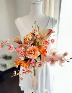 本日発送　オレンジ×サーモンピンク　クラッチブーケ　秋婚