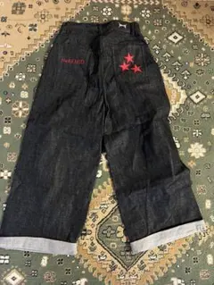 NOREMiD デニムパンツ ワイド ブラック スター刺繍 NOREMID デニムパンツ ワイド ブラック スター刺繍 - メルカリ