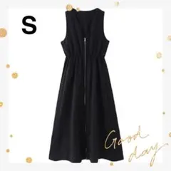 ジッパーワンピース 【S】　Vネック　フルジップアップ　オールシーズン　着回し