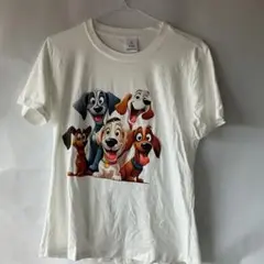 【USサイズS】アニマル 犬 ドッグ プリント Tシャツ 半袖 アニメ風 白