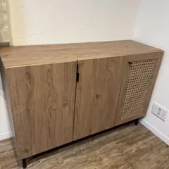 【組み立て済】LOWYA ラタン調 キャビネット