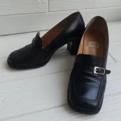 美品❗ブラックレザー ローファーパンプス 6cmヒール　24cm